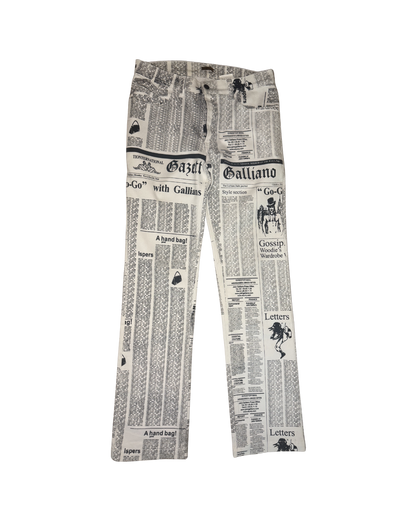 John Galliano White Newspaper Print Jeans