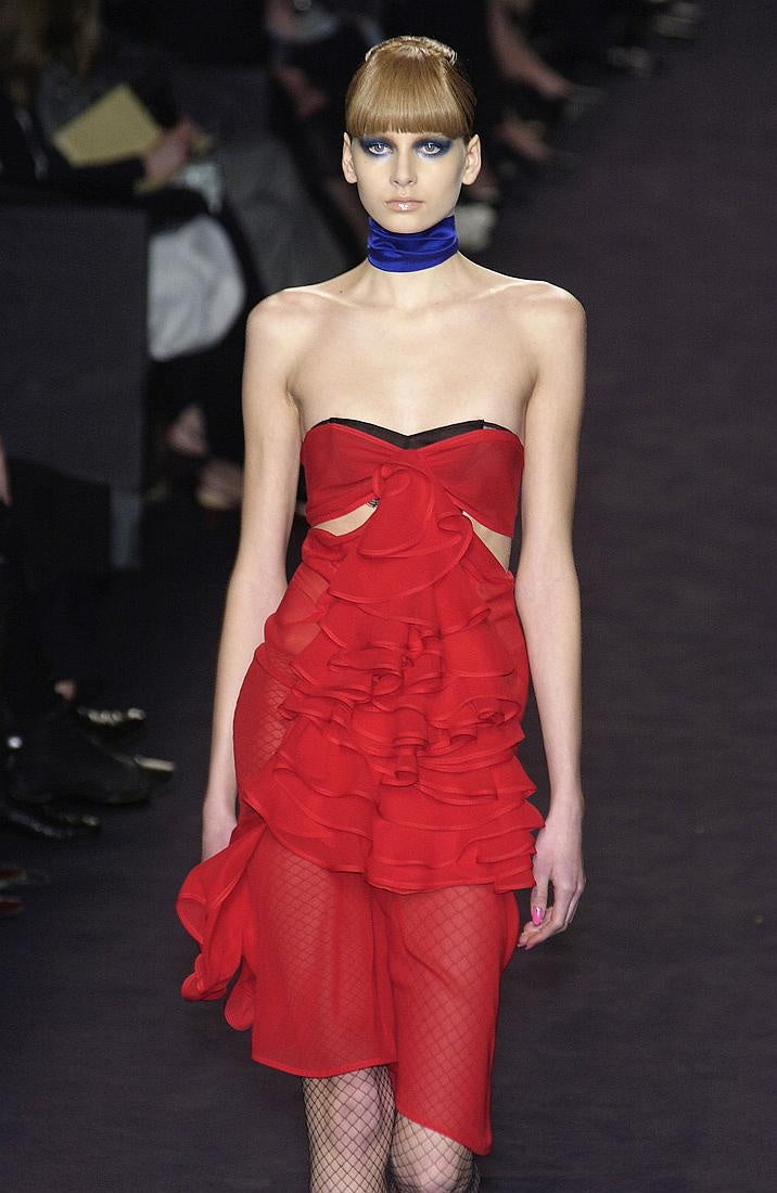 Yves Saint Laurent Strapless Red Ruffle Dress